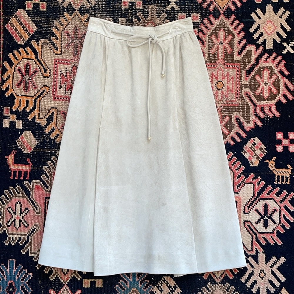 Vintage GUCCI Leather Skirt Suede 42 XS 1970s A-Line Perfection Dress